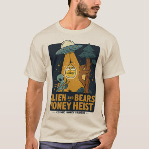 エイリアンとベアーズ蜂蜜ホイストおもしろい- UFO & Bear Tシャツ