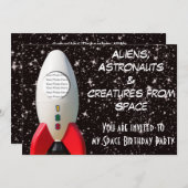 エイリアンと宇宙飛行士の宇宙誕生日招待状 招待状 (正面/裏面)