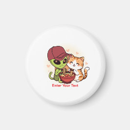 エイリアンと猫のラーメンシェア かわいいアート マグネット