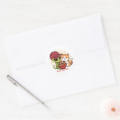 エイリアンと猫のラーメンシェア かわいいアート ラウンドシール (封筒)