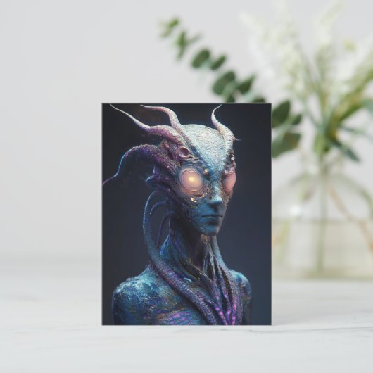 エイリアンと目白熱［赤熱］光を放つ付き ポストカード (スタンド正面)