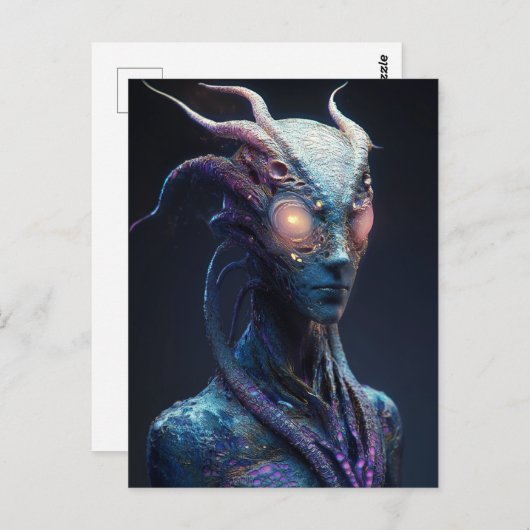 エイリアンと目白熱［赤熱］光を放つ付き ポストカード (正面/裏面)