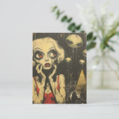 エイリアンと赤いドレスの女性サイエンスフィクションファンタジー ポストカード (スタンド正面)