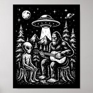 エイリアンとUFOと共にギターを演奏するビッグフット ポスター