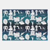 エイリアンとUFO宇宙空間誕生日 ラッピングペーパーシート (正面3)