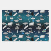 エイリアンとUFO宇宙空間誕生日 ラッピングペーパーシート (正面)