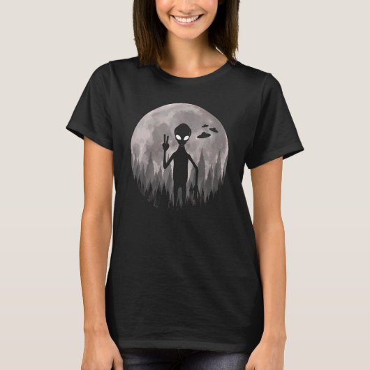 エイリアンとUFOSグラフィック月地球外エイリアン Tシャツ (正面)