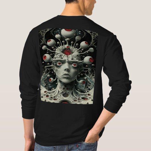 エイリアンによる地球の観察バックプリントデザイン Tシャツ (裏面)