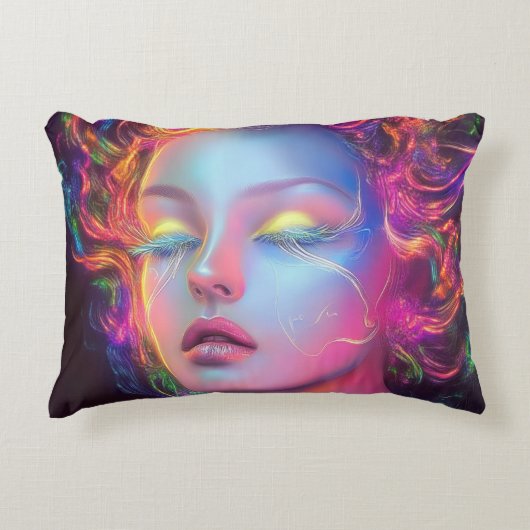 エイリアンのコスミックヘアの女性 アクセントクッション (正面)