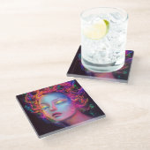 エイリアンのコスミックヘアの女性 ガラスコースター (アングル)