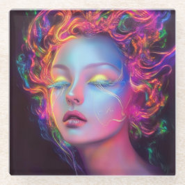 エイリアンのコスミックヘアの女性 ガラスコースター