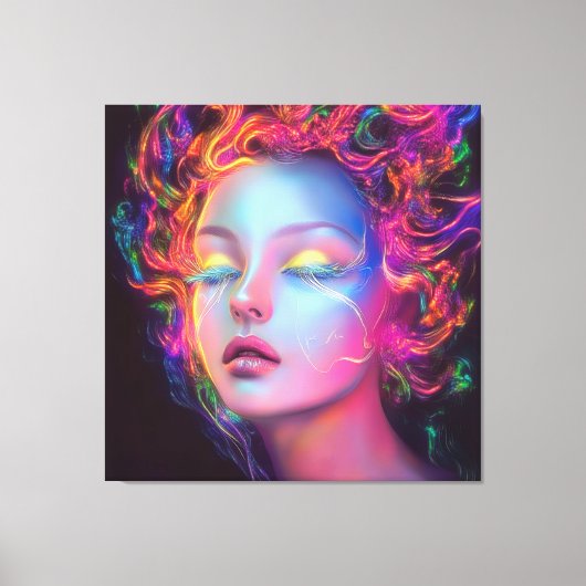 エイリアンのコスミックヘアの女性 キャンバスプリント (正面)
