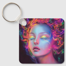 エイリアンのコスミックヘアの女性 キーホルダー