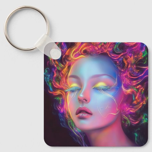 エイリアンのコスミックヘアの女性 キーホルダー (正面)