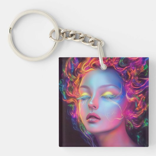 エイリアンのコスミックヘアの女性 キーホルダー (正面)