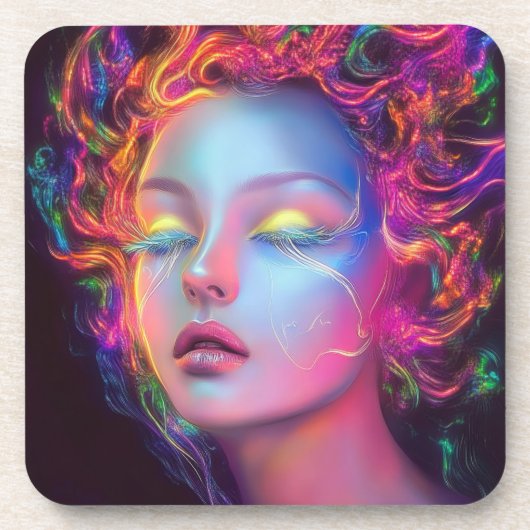エイリアンのコスミックヘアの女性 コースター (正面)