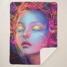 エイリアンのコスミックヘアの女性 シェルパブランケット
