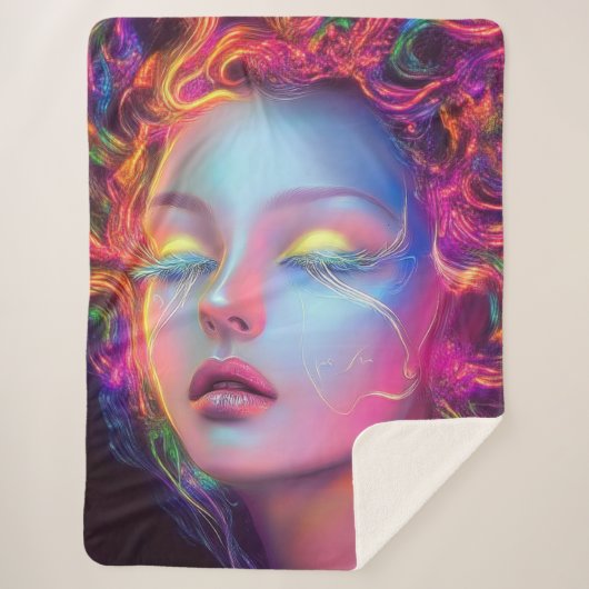 エイリアンのコスミックヘアの女性 シェルパブランケット (正面)