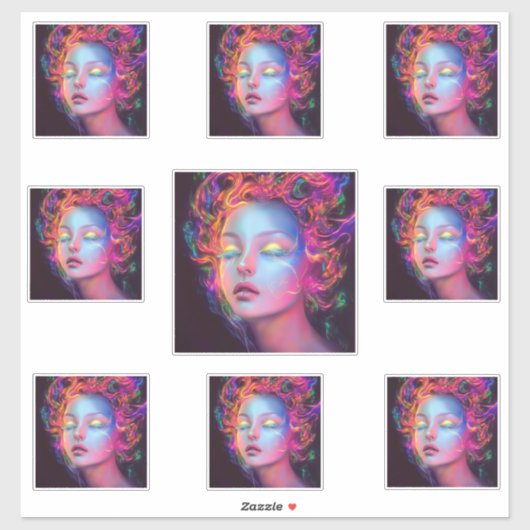 エイリアンのコスミックヘアの女性 シール (シート)