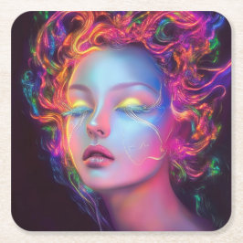 エイリアンのコスミックヘアの女性 スクエアペーパーコースター