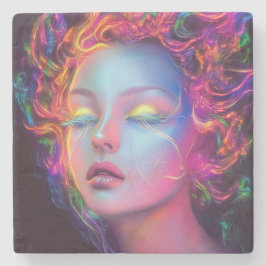 エイリアンのコスミックヘアの女性 ストーンコースター