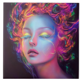 エイリアンのコスミックヘアの女性 タイル