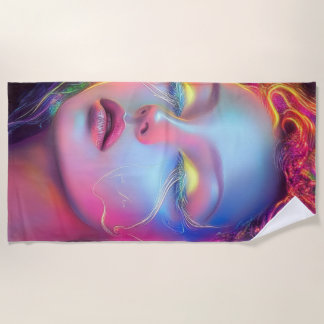 エイリアンのコスミックヘアの女性 ビーチタオル