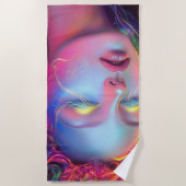 エイリアンのコスミックヘアの女性 ビーチタオル (正面)