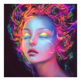 エイリアンのコスミックヘアの女性 フォトプリント