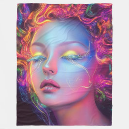 エイリアンのコスミックヘアの女性 フリースブランケット