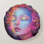 エイリアンのコスミックヘアの女性 ラウンドクッション (裏面)