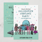 エイリアンのハロウィンコスチュームパーティ | キッズスペースの楽しさ 招待状 (正面/裏面)