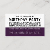 エイリアンの侵攻、子供の誕生日パーティーのチケット エンクロージャーカード (裏面)