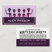 エイリアンの侵攻、子供の誕生日パーティーのチケット エンクロージャーカード (正面/裏面)