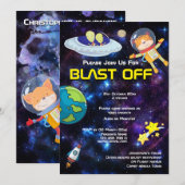 エイリアンの動物宇宙飛行士 ANY AGE 宇宙銀河パーティー 招待状 (正面/裏面)