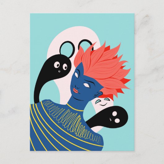 エイリアンの女の子と不気味幽霊架空の友人 ポストカード (正面)