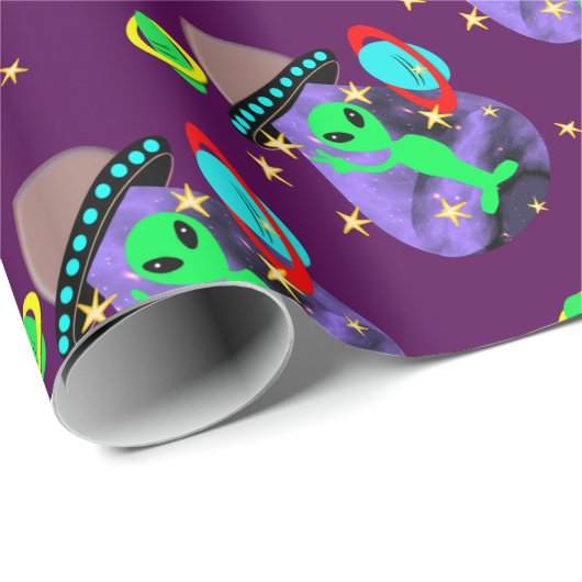 エイリアンの宇宙おもしろい子供かわいいパーティー ラッピングペーパー (ロールコーナー)