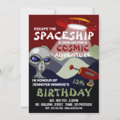 エイリアンの宇宙船をテーマにした脱出ゲーム、誕生日パーティー 招待状 (正面)
