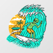 エイリアンの平和標識サーフィンUFOがビーチに駐車 ウィンドウサイン (シート)