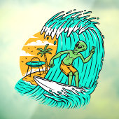 エイリアンの平和標識サーフィンUFOがビーチに駐車 ウィンドウサイン (シート3)