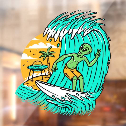 エイリアンの平和標識サーフィンUFOがビーチに駐車 ウィンドウサイン (シート2)