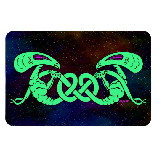 エイリアンの組み込み(エイリアンとケルト結び目模様) マグネット (横)