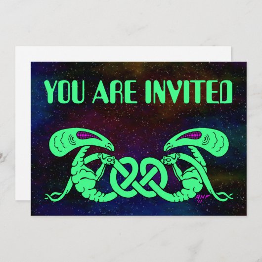 エイリアンの組み込み(エイリアンとケルト結び目模様) 招待状 (正面/裏面)