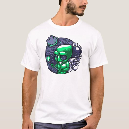 エイリアンの自撮りスナップ天文学者先生宇宙ファン Tシャツ (正面)