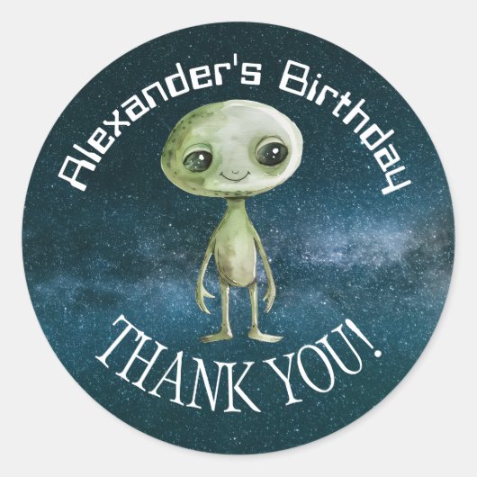 エイリアンの誕生日パーティーステッカー ラウンドシール (正面)