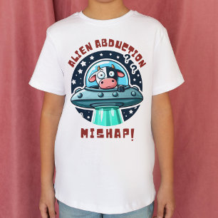 エイリアンの誘拐に失敗?面白い牛のキャラクター Tシャツ