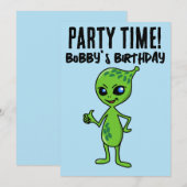 エイリアンの面白い子供の誕生日パーティーの招待状 招待状 (正面/裏面)