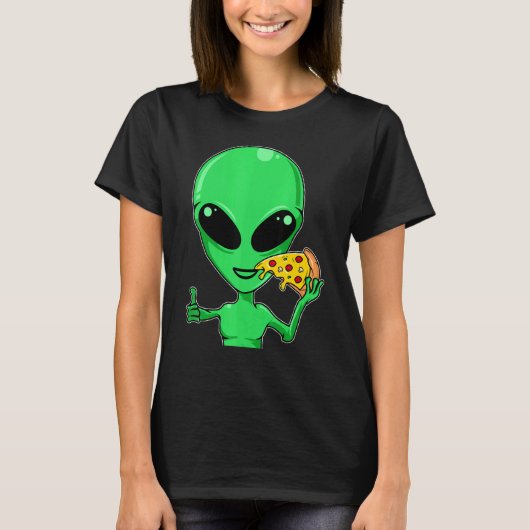 エイリアンの頭がピザを食べるUFO地球外生命体 Tシャツ (正面)