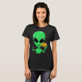 エイリアンの頭がピザを食べるUFO地球外生命体 Tシャツ (正面フル)