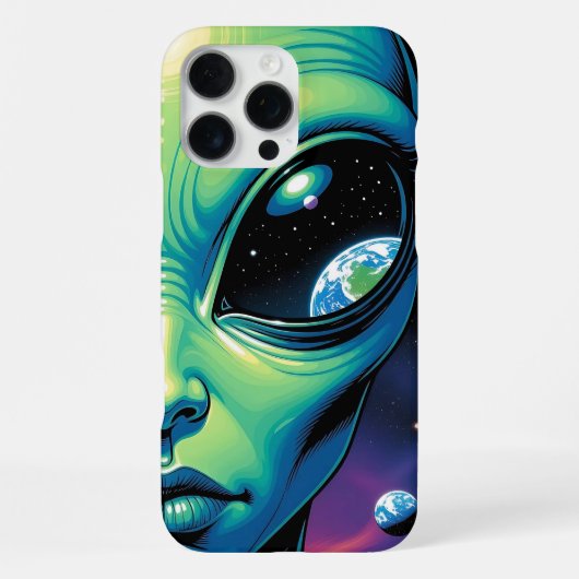 エイリアンの顔と目の中に映る惑星の反射 iPhoneケース (裏面)